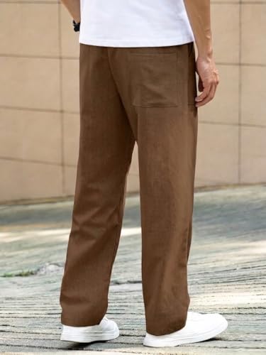 Image of Linen Pant for man | Loose Fit Trouser for Men | Elastic Waist with Drawstring | Perfect for Casual Wear | Lightweight Breathable Fabric | Straight Fit & Side Pocket