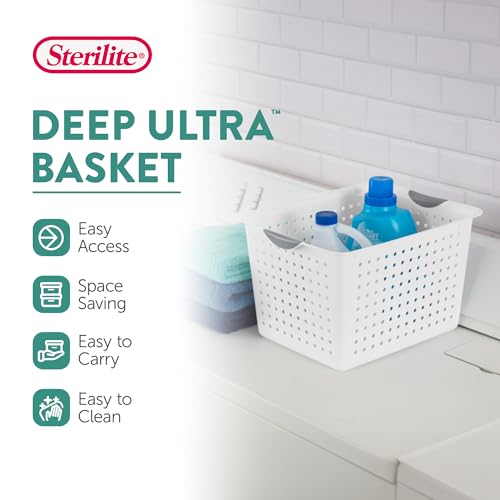 Image of Sterilite 6-Pack Deep Ultra Basket, Open Top Plastic Storage Organizer, White - Classic Baskets for Organizing Countertops, Pantry Shelves, Kitchen Cabinets, Laundry Rooms or Home Offices