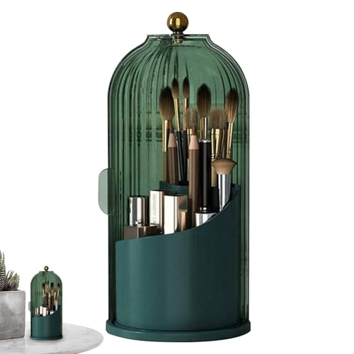 Estantería de almacenamiento cosmético - Soporte de maquillaje giratorio 360 con tapa protectora, torre de lápiz de labios para pájaros, organizador duradero para pinceles, crema perfumada, tocador
