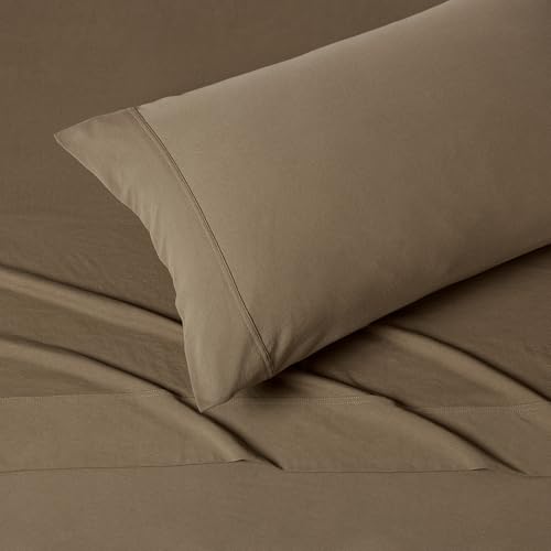Image of Amazon Basics 100% Cotton Jersey Bed Sheet Set, Twin, Brown, Solid
