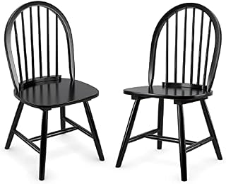 TANGZON Set of 2/4 Dining Chairs, Solid Rubber Wood Side Chairs with Spindle Backrest, Country Style Windsor Chairs for Home, Kitchen, Restaurant & Bistro (2, Black)