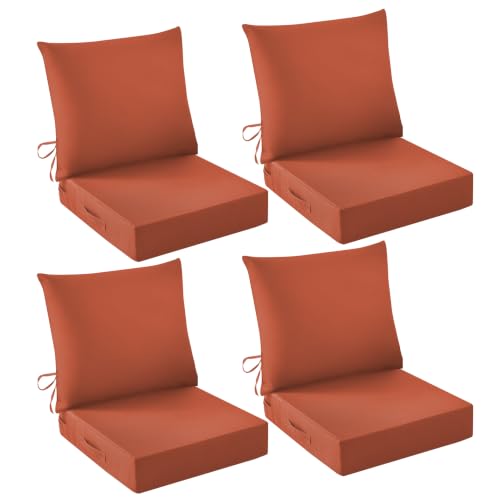 Image of Outdoor Chair Cushions, 24 x 24 Inch Outdoor Cushion for Patio Furniture, Patio Chair Cushion, Waterproof & Fade Resistant Deep Patio Furniture Cushions Set with Handle and Ties, Spice (Set of 4)