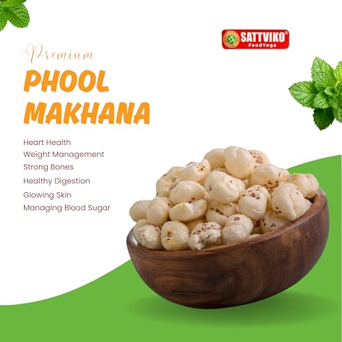 Image of Sattviko Premium Raw Plain Phool Makhana | Fox Nuts | Healthy Crunchy Snack | Gluten-Free, Protein-Rich, Low-Calorie Superfood | Ideal for Fasting & Guilt-Free Snacking (200 gm - Pack of 1)