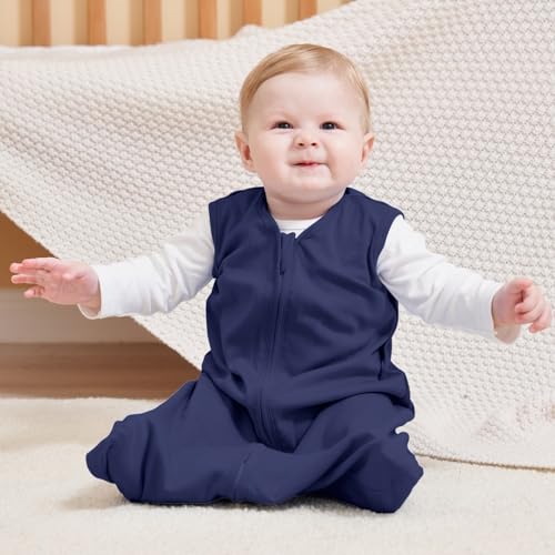 Image of Baby Sleep Sack 0-6 Months, 100% Cotton Sleeping Sack for Newborn and Infant, 3 Pack Baby Wearable Blanket, 0.5 Tog Lightweight Double Zipper Sleep Bag Cyan