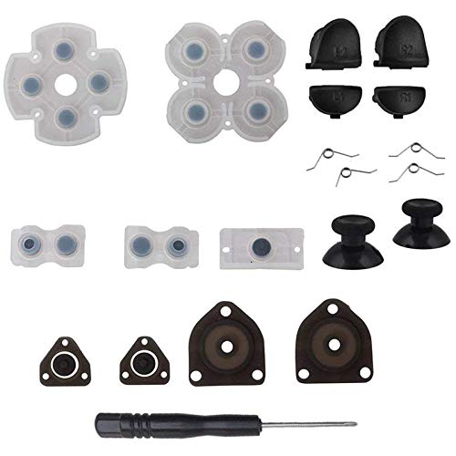 SISHUINIANHUA L1 R1 L2 R2 Trigger Buttons + 2 Springs + 2 Joystick Thumb Sticks + 1 Set Conductive Rubber + Screwdriver for PS4 Controller