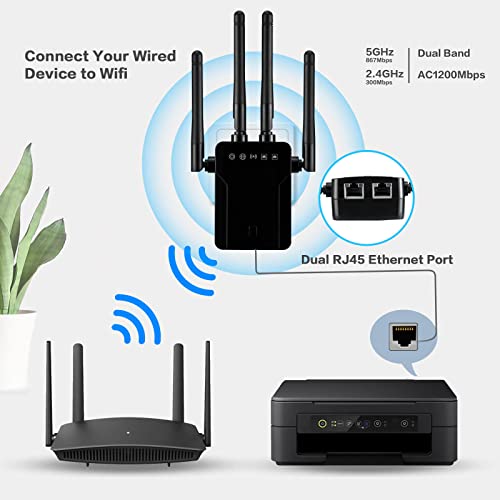 Wireless Bridge WiFi to Ethernet Adapter - AC1200 Dual Band 5G/2.4G Ethernet to WiFi Converter WiFi to Wired Ethernet Adapter Convert Printer to Wireless WiFi to Ethernet for Printers