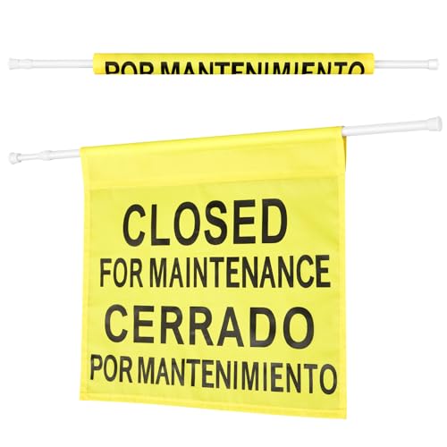 Leinuosen 1 Pcs Closed for Maintenance Safety Sign with English and Spanish Text 27.56-51.18 Inch Expandable Yellow Commercial Hanging Doorway Safety Sign Banner for Restroom Office Hotel