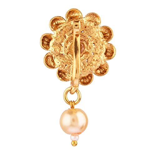 Efulgenz Indian Wedding Jewelry Nose Ring Nose Stud Pin Non Piercing Fake Nose Stud Ring Septum Jewelry Bridal Kundan Crystal Faux Pearl Drop Traditional Rose Floral Shape Nose Ring Stud Jewelry For Women #TOP5