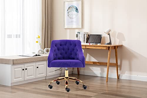 Hegmentine Modern Home Office Chair Desk Chair Task With Wheels Swivel Vanity Chair Makeup Chair Height Adjustable Chairs Velvet Living Room, Bedroom(Purple) #TOP5