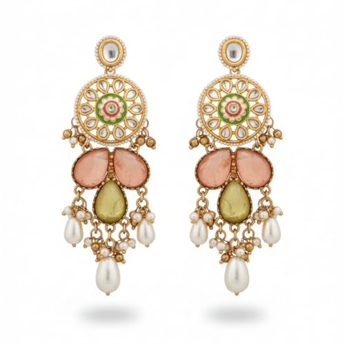 Image of SANJOYA BY EVERSTYLISH Tarunima Freshness Simple Graceful Earrings With Gemstones, Kundan And Pearls Lightweight Jewelry For Women | Party, Festive, Wedding & Gifting