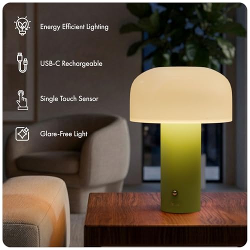Image of Dome Table Lamp for Bedroom, Study Table & Living Room | Small Metallic Finish Night Lamp with Frosted Diffuser | Bedside Lamp, Desk Light & Home Decor Gift for Women (Green, Dome)