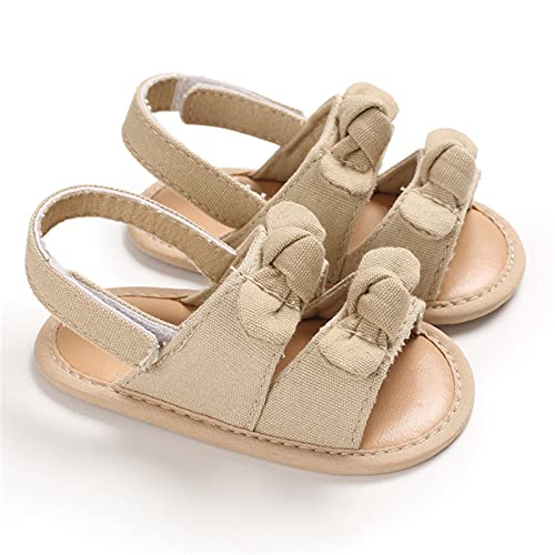 Soft Baby Walking Shoes Baby Bowknot Prewalker Casual Toddler Solid Anti-Slip Baby Shoes Boy Swim (Khaki, 0-6 Months)2