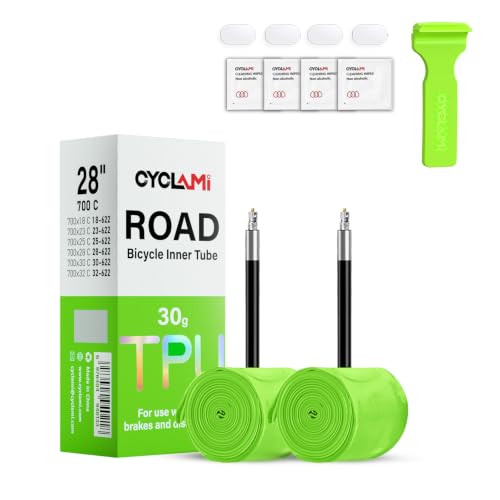 CYCLAMI 2本セット TPUチューブ 700C 28インチ 自転車用チューブ 30g 超軽量 ロードバイク700x18/23/25/28/30/32C対応 高耐久性 仏式バルブ長 65mm -修理キット 日本語取扱説明書 (2P-30G-65)