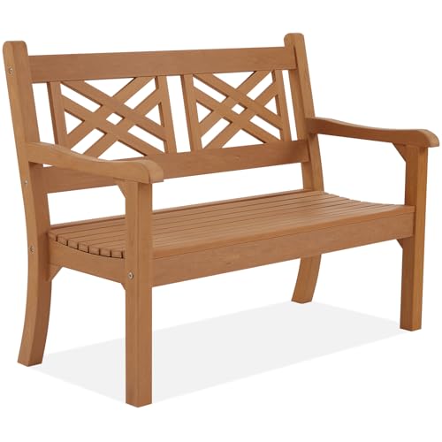 Image of Psilvam 49 inch All-Weather Poly Lumber Outdoor Garden Bench, 2-Person (Teak)