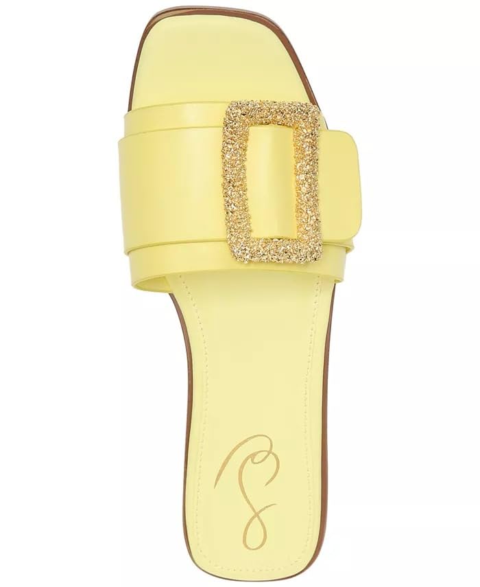 Image of Sam Edelman Inez Butter Squared Open Toe Buckle Detail Slip On Slides Sandals (Butter, 6)
