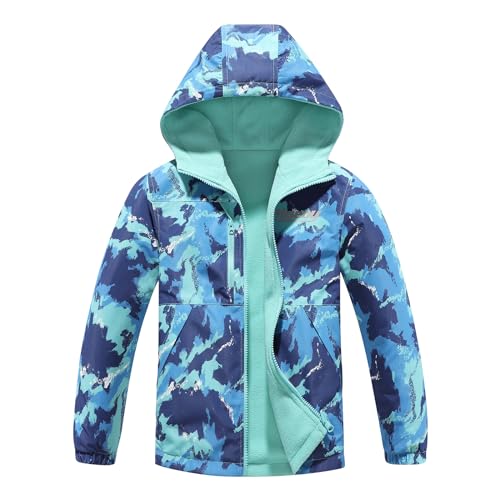 Image of MGEOY Kids Rain Jacket, Waterproof Lightweight Hooded Windbreaker for Boys Girls 4-14Y