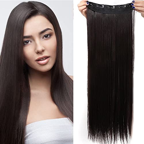 Clip in Extensions wie Echthaar Dunkelbraun Haarverlängerung Haarteil hitzebeständig Glatt 1 Tresse 5 Clips 30"(76cm)-150g Elailite Cover