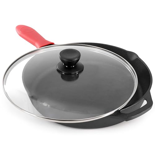 Image of Megachef 12 Inch Pre-Seasoned Cast Iron Skillet with Tempered Glass Lid
