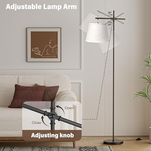 Image of SIBRILLE Floor Lamp with Linen Shade, Dimmable Tall Standing Lamp with Remote Control & 3 Color Temperatures Bulb, Modern Swing Arm Floor Lamps for Living Room Bedroom Office Corner