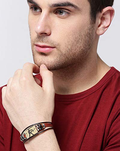 Image of Young & Forever Zodiac Sign Multi-Strand Genuine Leather Bracelet for Men & Boys - Adjustable Tribal Wristband with Antique Metal Charm