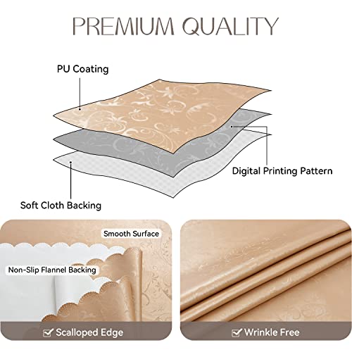 Image of Romanstile Waterproof Vinyl Tablecloth Rectangle, 52 x 70 Inch, Flower Champagne