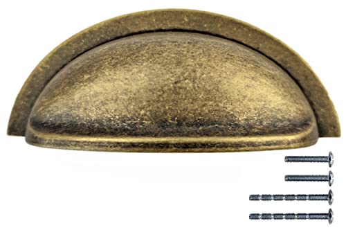 Set of 6 Cup Handles for Kitchen Cabinets & Drawers, Deep Antique Brass