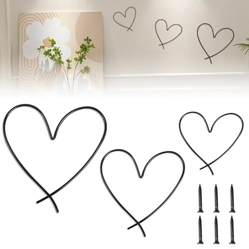 Xiciki 3 pezzi arte da parete in metallo per camera da letto, a forma di cuore, arte da parete nera moderna per soggiorno, accessori decorativi per la casa per soggiorno con 6 chiodi, decorazioni