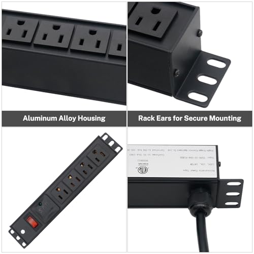 FIRMERST PDU para rack de 10 pulgadas, Multitoma 4 salidas con protección contra sobretensiones y cable de 1.83 metros miniatura 5