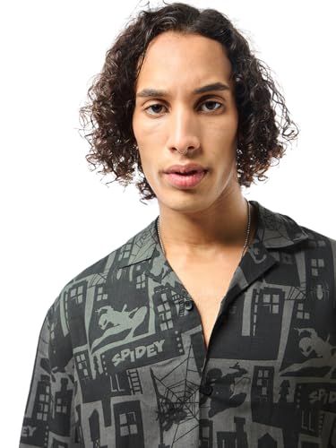 Image of Bewakoof Men's All Over Printed Oversized Fit Half Sleeve Resort Collar Rayon Shirt