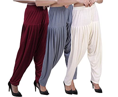 Image of CASUALS Women's Regular Fit Viscose Drawstring Patiala Harem Pants Combo Pack 3