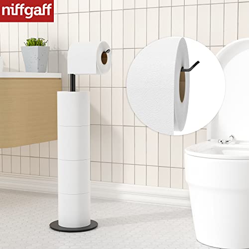 Miniatura 3 de Niffgaff Soporte Para Papel Higiénico Negro De Pie Para Almacenamiento De Papel Higiénico, De Acero Inoxidable, Sin Agujeros, Para Inodoro, Resistente Al Agua