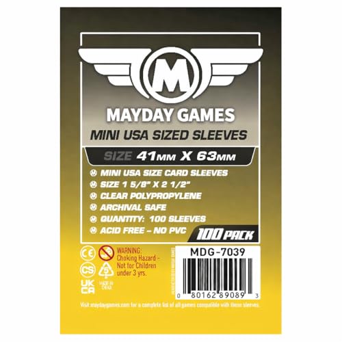 Image of MayDay Games Mini USA Card Sleeves 41x63mm - Clear Polypropylene, 40 Micron, 400 Standard Board Game Card Sleeves- MDG-7039
