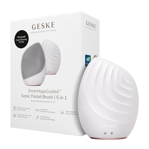GESKE | SmartAppGuided™ Sonic Facial Brush 5 in 1 | Elektrische Gesichtsreinigungsbürste | Weiche Bürste aus Silikon | Professionelle Gesichtsreinigung | Gesichtsreinigungsgerät | Gesichtsmassagegerät