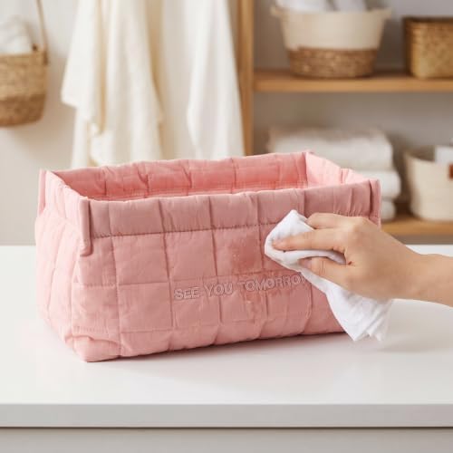 OUNONA Baby Diaper Caddy Organizer, Foldable Nursery Wipes Basket, Pink - 3