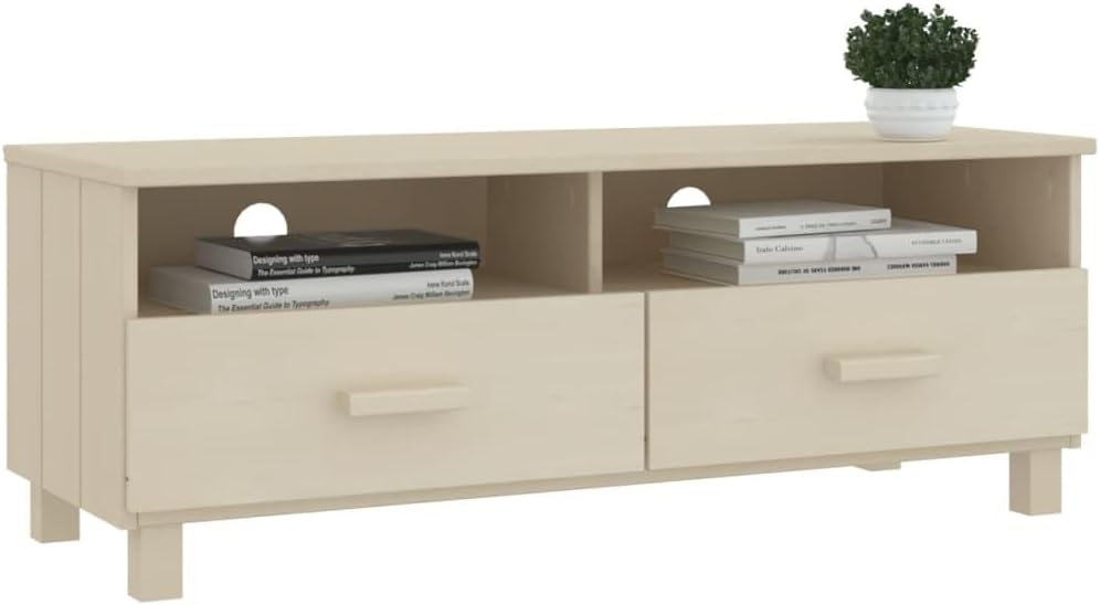vidaXL HAMAR Honey Brown TV Stand - Solid Pine Wood TV Unit/Console with Drawers & Compartments for Living Room
