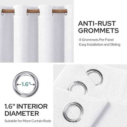 Image of HOMEIDEAS 100% Blackout White Linen Curtains 52W x 63L 2 Panels