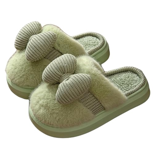 Chausson hiver fille avec motif coeur mignon et noeud - Pantoufle chaude et épaisse