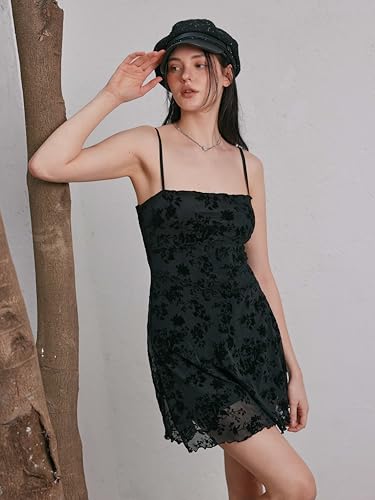 CIDER Women's Gothic Dresses Summer Mini Dress Lace Mesh Square Neck Sleeveless Spaghetti Strap Party Goth Y2K Fall3