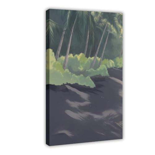 Tableau plage de sable noir Vickers Island pour un salon moderne chic 30x45cm