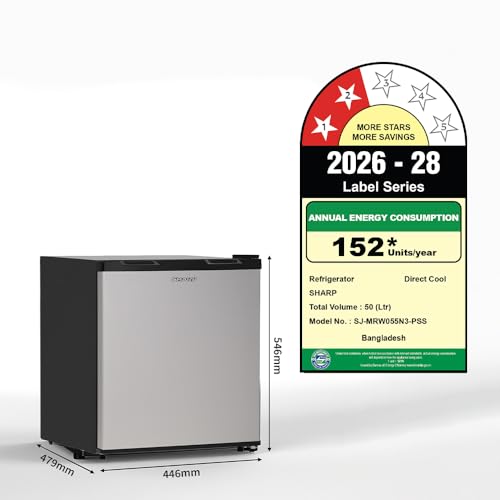Image of SHARP 50L 2 Star Mini Direct Cool Single Door Refrigerator |Japan 7 Shield Protection|Toughened Glass shelves (Metal Silver, SJ-MRW055N3-PSS)