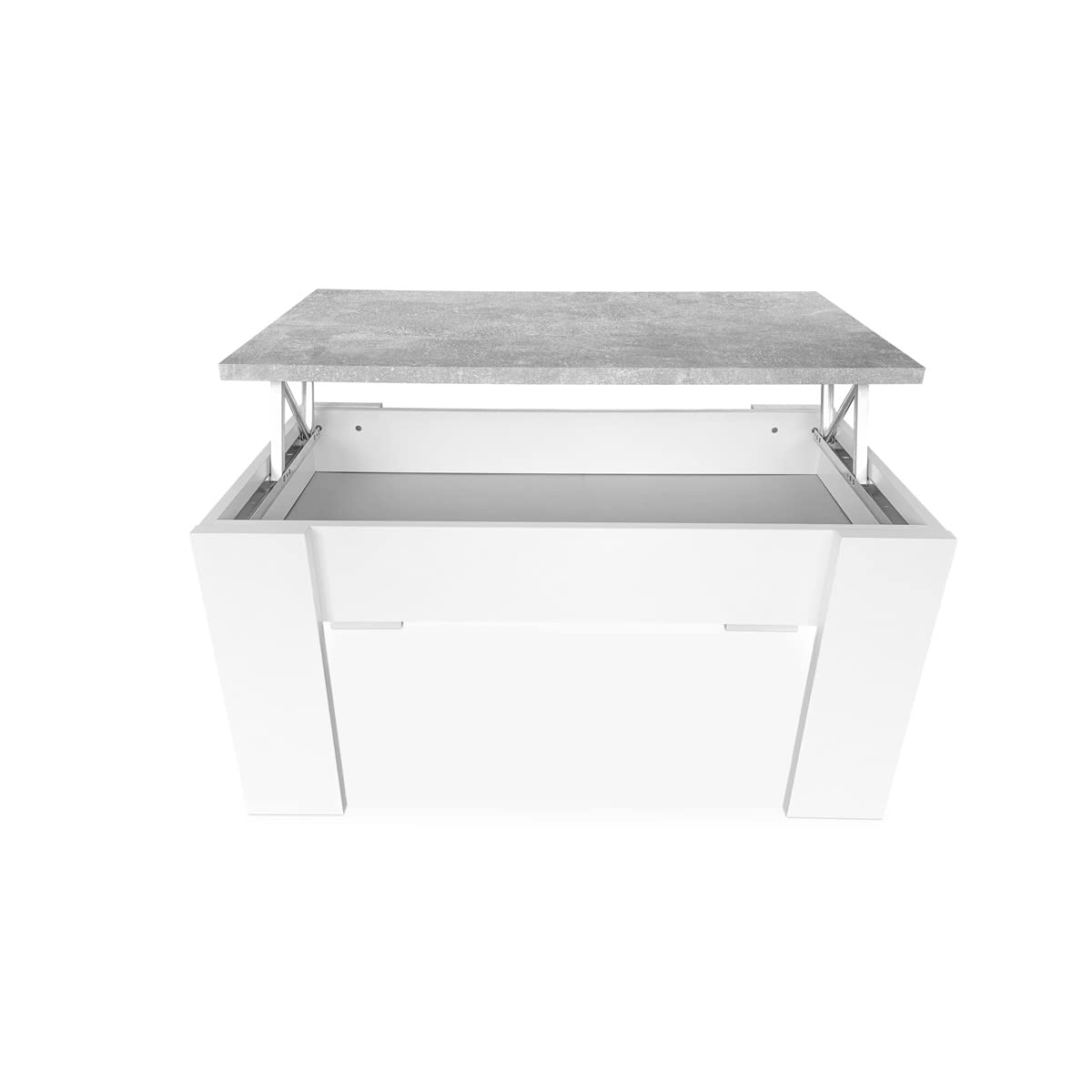 Dreaming Online sollevabile tavolino da Salotto o Sala da Pranzo, Finitura in Colore Bianco con Coperchio Grigio, Misure: 90 cm (Larghezza) x 50 cm x 46-57 cm (Altezza), Legno, 90 x 50 x 46/57 cm