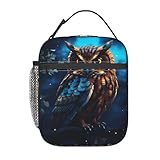 VODRM Cool Owl Lunch Box for Kids,Bird Insulated Bag for Student,Animal Reusable Thermal Insulation Cooler Tote Bags for School Work Picnic Camping Outdoor Gifts (Owl Blue)