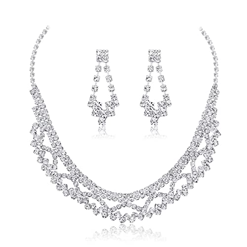 Juego de joyas para mujer con colgante de cadena de 46 cm y pendientes de circonitas