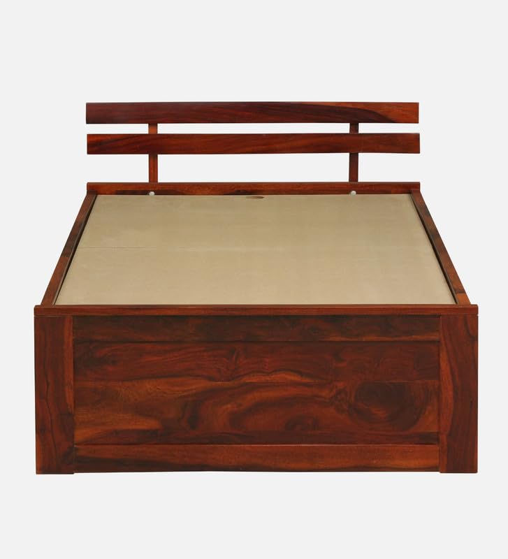 Image of Solid Sheesham Wood Admire Single Bed with Box Storage | Wooden Single Bed Cot Palang Furniture for Bedroom Living Room Home and Hotel (Honey Oak Finish)