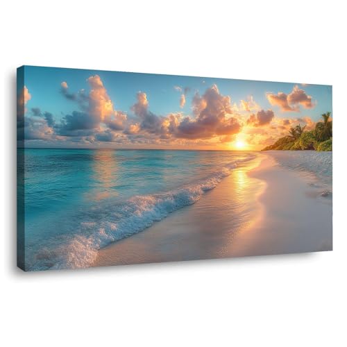 Peinture Image Océan pour Bain et Salon Toile Moderne Orange Beige JOSUE 50x100cm