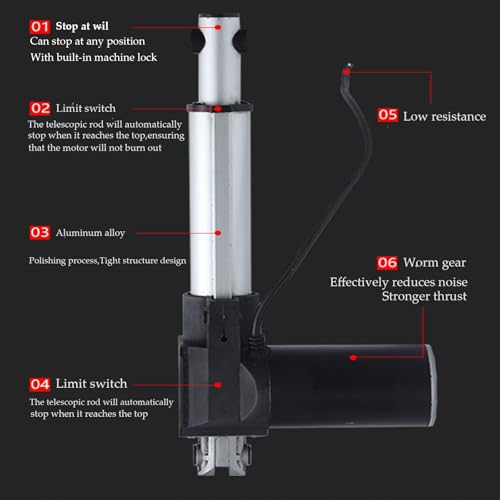 Actuador lineal de 24 V CC para mesas elevadoras y camas de masaje con fuerza de 6000 N 4