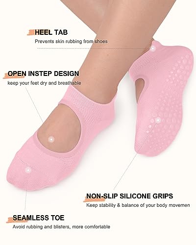 يوجي جوارب جريب للنساء بيلاتيس مع مقابض مفتوحة من الاعلى مضادة للانزلاق لليوغا باري لاغري الحمل الزومبا قطن أسود