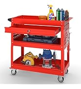 3 Tier Rolling Tool Cart on Wheels with Locking Drawer - Metal Service Cart Industrial Utility Ca...