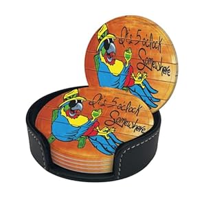 It's 5 O'Clock Somewhere Coasters Set of 6 Pu Leather Drinks Coaster with Holder for Coffee Table Kitchen Table Bar Home & Office Gifts Decor, Colour1 Its 5 OClock Somewhere Coasters Set of 6 Pu Leather Drinks Coaster with Holder for Coffee Table Kitchen Table Bar Home Office Gifts Decor Colour1