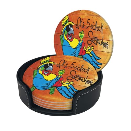 Its-5-OClock-Somewhere-Coasters-Set-of-6-Pu-Leather-Drinks-Coaster-with-Holder-for-Coffee-Table-Kitchen-Table-Bar-Home-Office-Gifts-Decor-Colour1 Its 5 OClock Somewhere Coasters Set of 6 Pu Leather Drinks Coaster with Holder for Coffee Table Kitchen Table Bar Home Office Gifts Decor Colour1